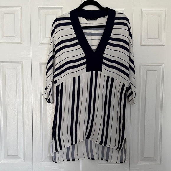 Zara V Neck Striped Tunic Top Small - Picture 1 of 4